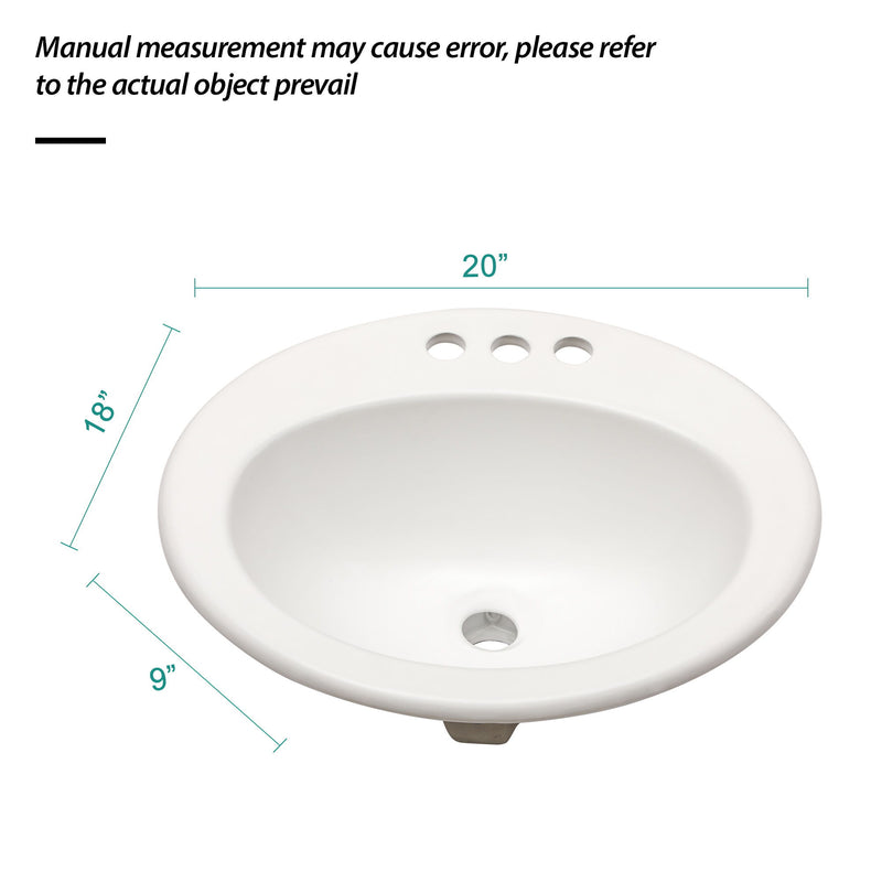 20 X 18" Modern Ceramic Oval Undermount Bathroom Sink With 3 Faucet Holes - White