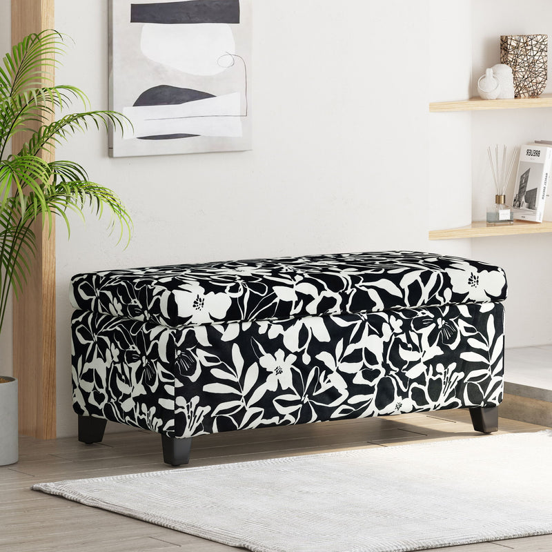 Luxury Storage Ottoman With Floral Patterned Fabric, Soft-Close Hinges, Multi Functional