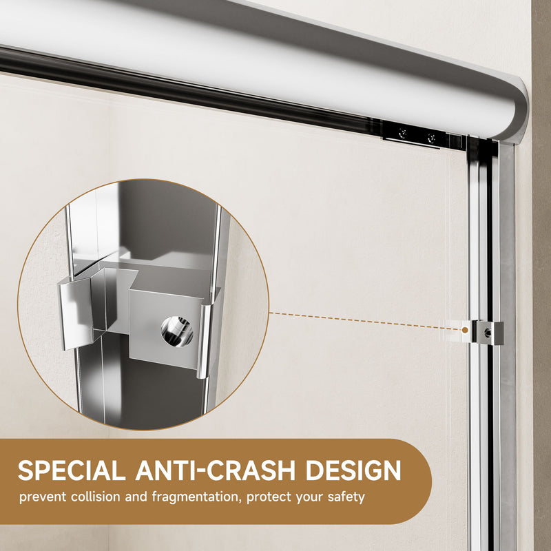 Aluminum Frame Double Double Soft Close Shower Door, Tempered Glass And Dual Stainless Steel Handles