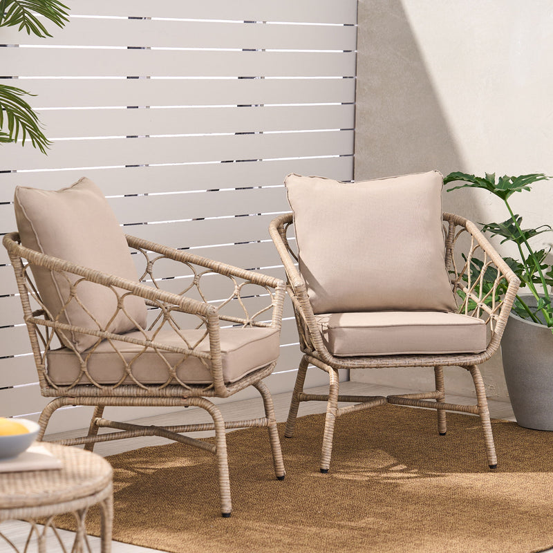 Bruce - Outdoor Club Chair Set With Water Resistant Cushions Rattan And Iron - Brown