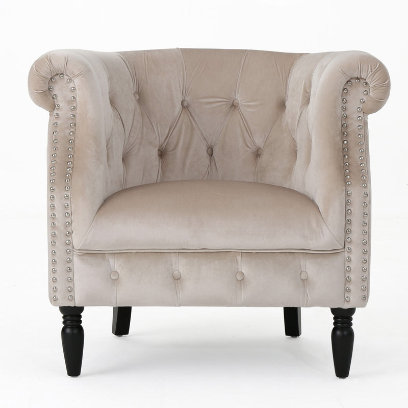Celestialis - Upholstered Velvet Club Chair With Tub Design And Rolled Recessed Armrests - Champagne