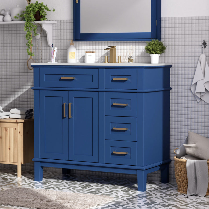 Modern Bathroom Vanity With Ceramic Sink, Soft Close Storage Cabinet