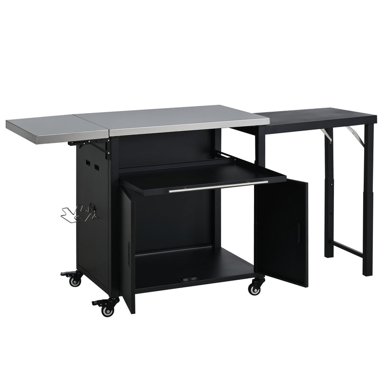 Foldable Outdoor Prep Station BBQ Cart With Trash Rack