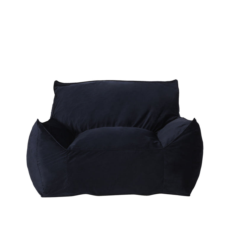 Allea - Velveteen Bean Bag Chair With Armrests - Midnight Blue