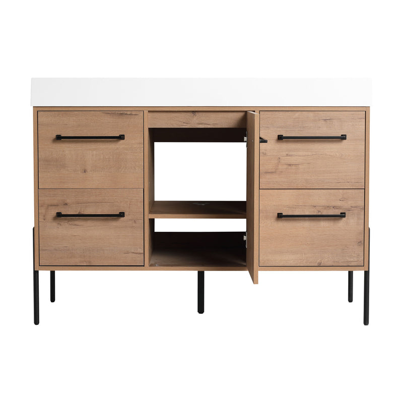 48" Freestanding Bathroom Vanity With Sink, Soft Close Cabinet Doors, 4 Drawers - Imitative Oak