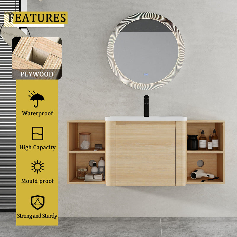 Wall Mounted Bathroom Vanity With Sink, Storage Shelves & Soft Close Door