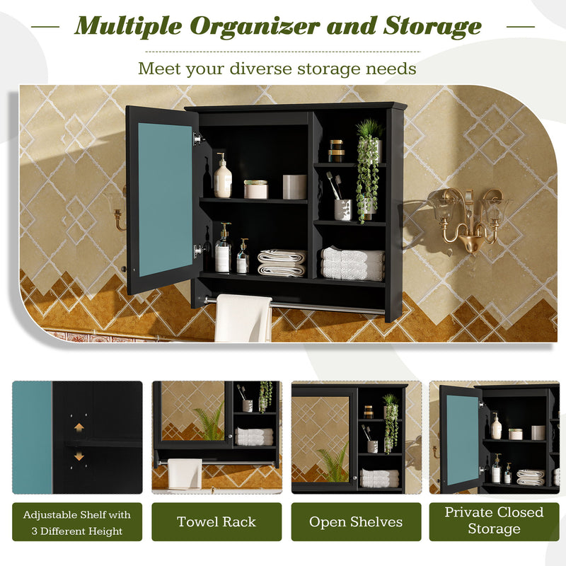 Wall Mount 2 In 1 Mirror Cabinet With Adjustable Shelf, Soft-Closing Hinges