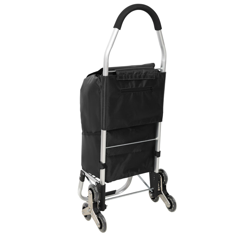 Foldable Shopping Stair Trolley With Triangular Wheels And Removable Waterproof Bag - Black