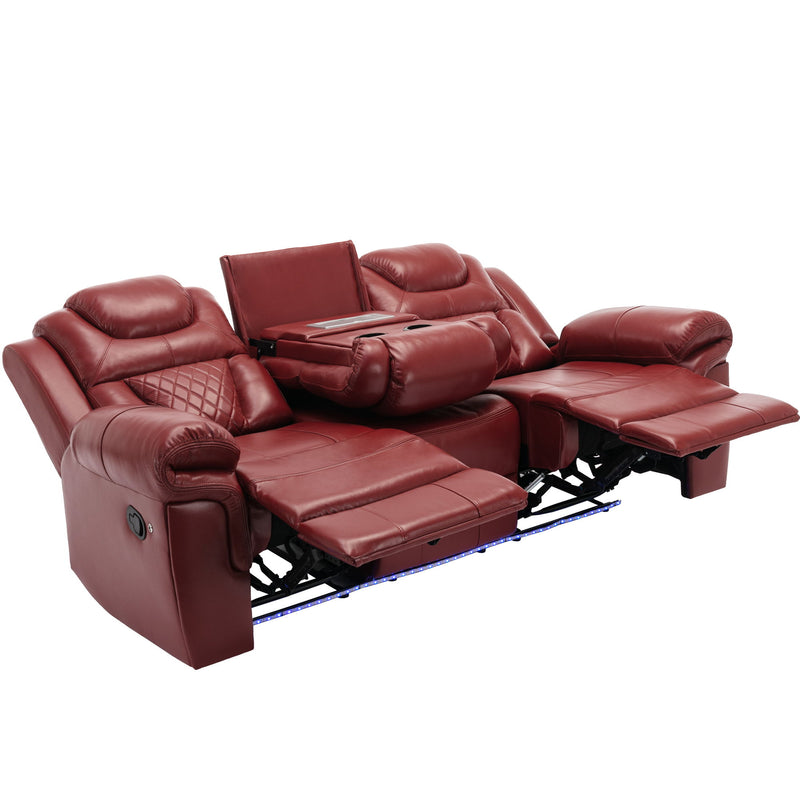 3 Pieces Recliner Sofa Sets Home Theater Seating Manual Recliner Chair With Center Console And LED Light Strip For Living Room