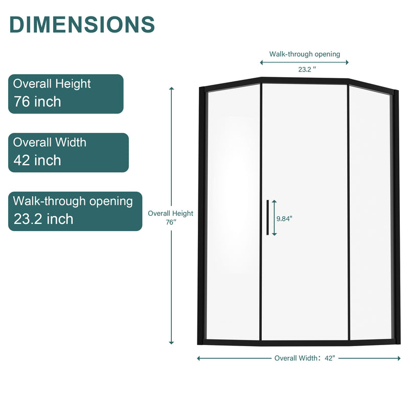 Diamond Shaped Corner Shower Door, Inward Sliding, Stainless Steel Frame
