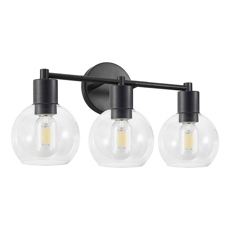 3 Light Globe Bathroom Vanity Light With Clear Glass Shades - Black