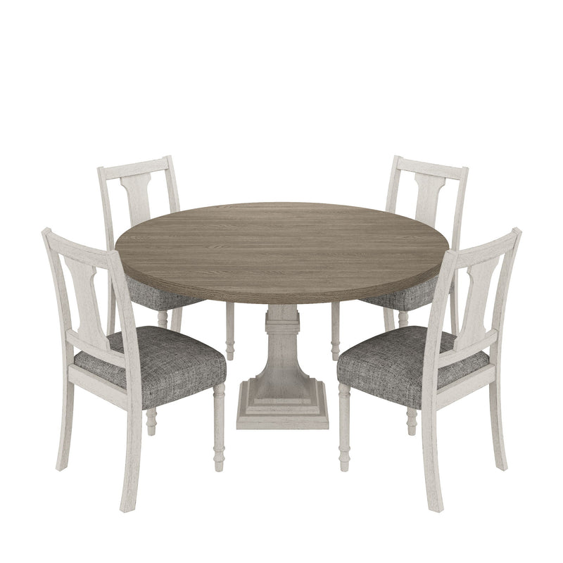 Tannen - Round 5 Piece Dining Table (Set of 5) - White / Gray