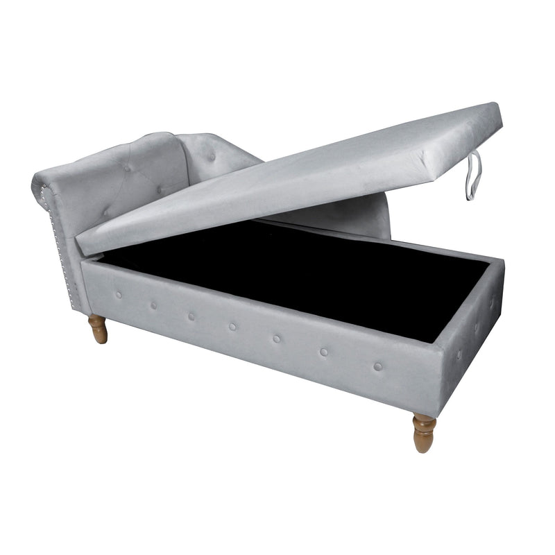 Chaise Lounge Indoor, Lounge Chair For Bedroom With Storage & Pillow, Modern Upholstered Rolled Arm Chase Lounge For Sleeping With Nailhead Trim For Living Room Bedroom Office