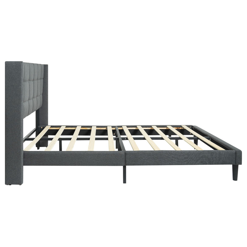 Queen Size Upholstered Platform Bed Frame With Button Tufted Linen Fabric Headboard - Dark Gray