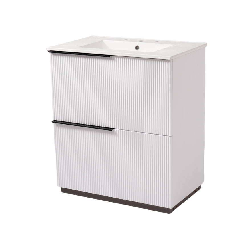 Fluted Bathroom Vanity With Ceramic Sink, Soft Close Slides