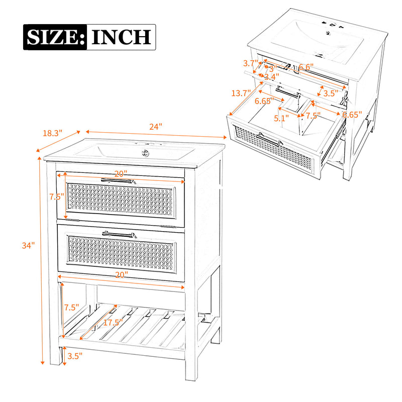 Modern Bathroom Vanity With Integrated Sink, Cabinet With 1 Deep Drawer And 1 Tip-Out Drawer
