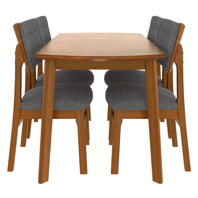 Dining Table Set For 4, Solid Wood Dining Table And Solid Wood Chairs, 5 Pieces Farmhouse Dining Table And 4 Upholstered Chairs - Brown / Gray