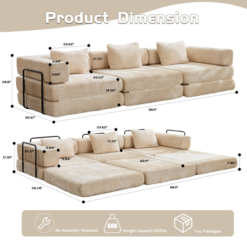 Convertible Floor Sofa Bed, Boneless Modular Sectional Sofa For Living Room