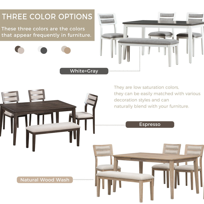 6 Piece Dining Set, Upholstered Chairs And Bench