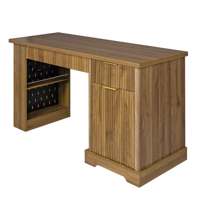 Modern Fluted Office Desk With Storage Cabinet