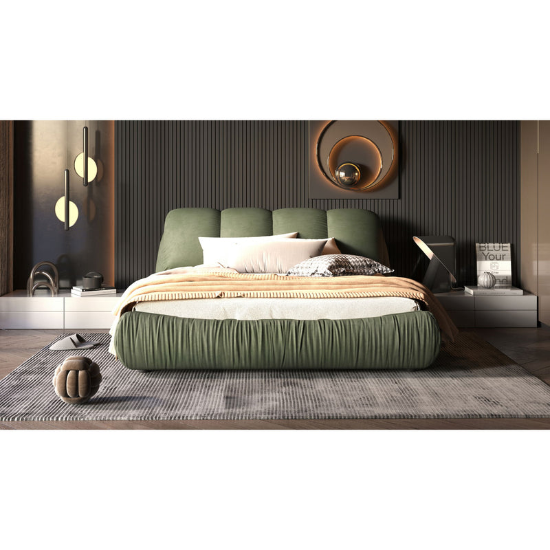 Luxury Upholstered Platform Bed With Oversized Padded Backrest And Solid Wood Frame