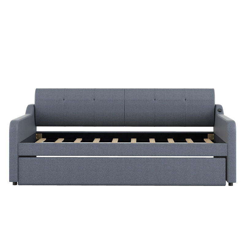 Upholstered Daybed With Trundle And USB Charging
