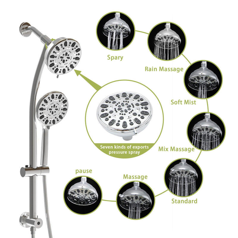 Multi Function Dual Shower Head Shower System With 4.7" Rain Showerhead, 7 Function Hand Shower, Adjustable Slide Bar