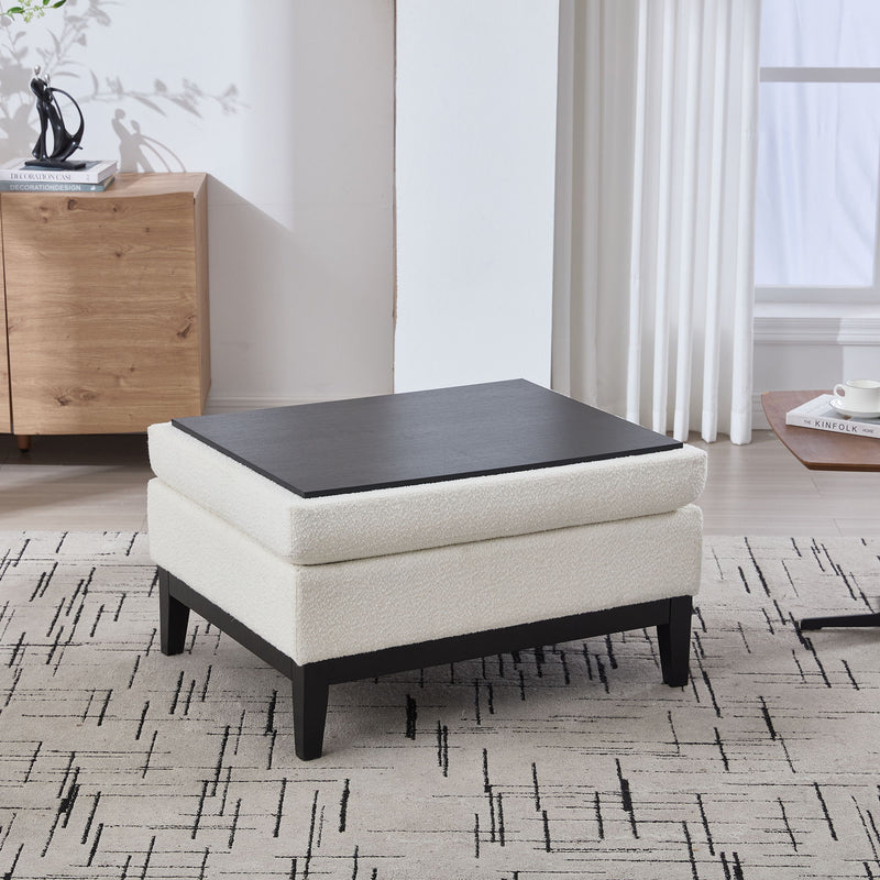 Upholstered Storage Ottoman With Reversible Lid Coffee Table With Rubberwood Legs