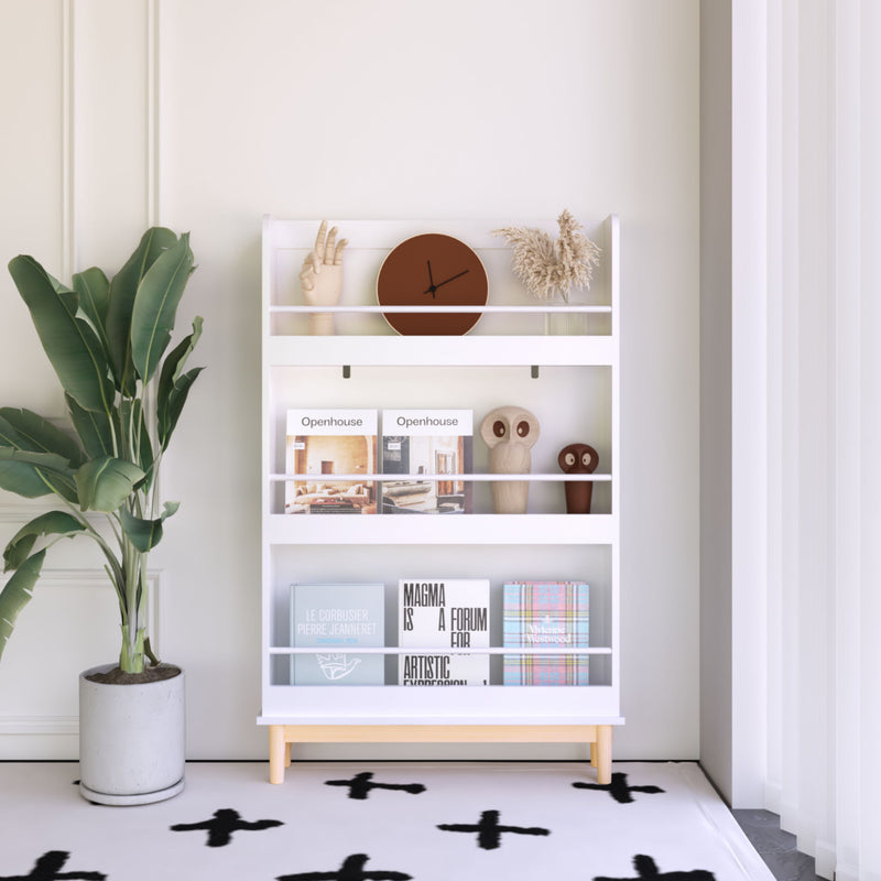 Wall Mounted Bookshelf, 3 Front Facing Display Shelves For Toddler Bedroom - White