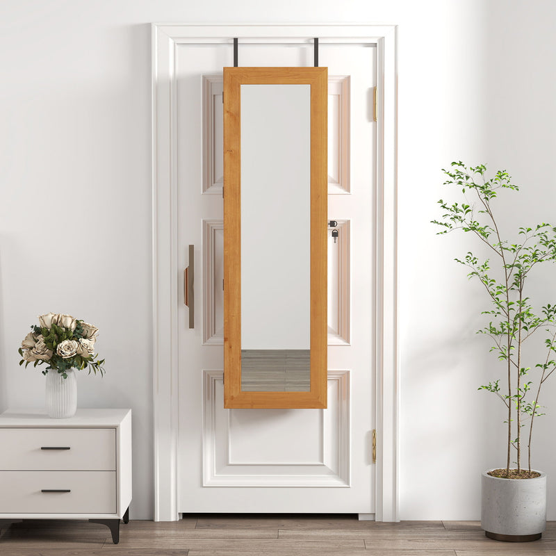 Jewelry Armoire Organizer With Full Length Mirror, Wall Mounted Lockable Cabinet With LED Light