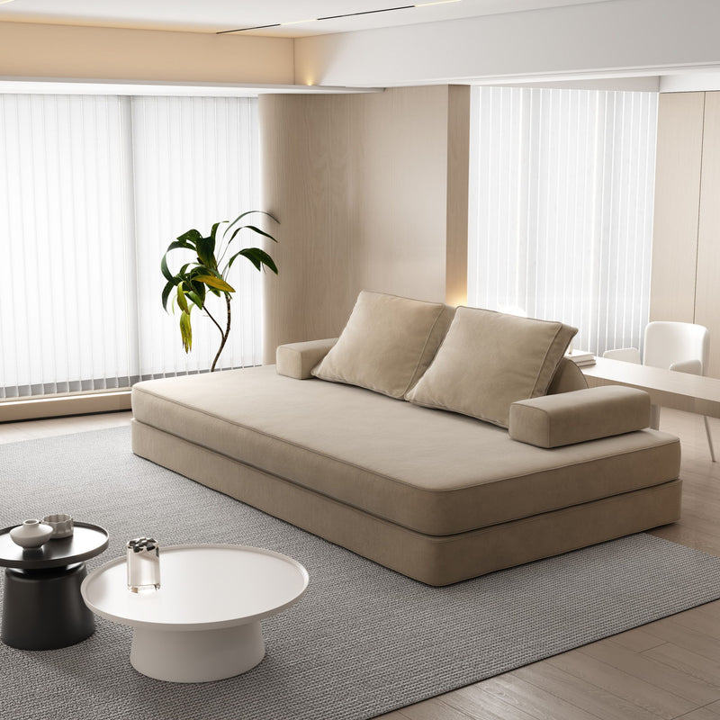 Multifunctional Convertible Sofa Bed With 2 Tumbler Backrests And 2 Pillows, Deep Seat Couch