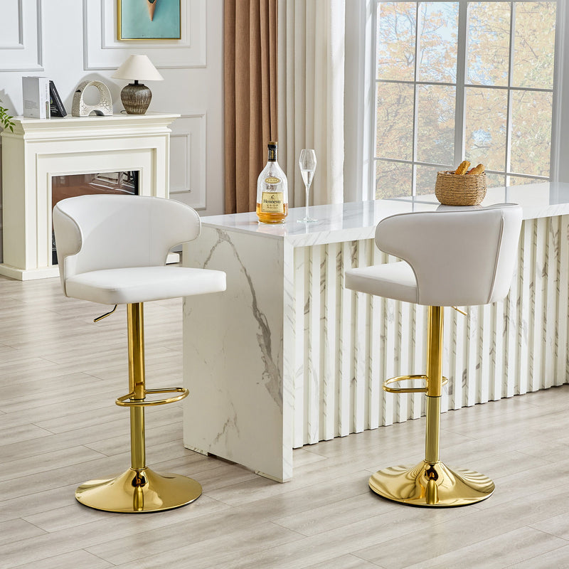 Adjustable Swivel Bar Chair With High Back Support For Kitchen Counter (Set of 2) - Gold / White