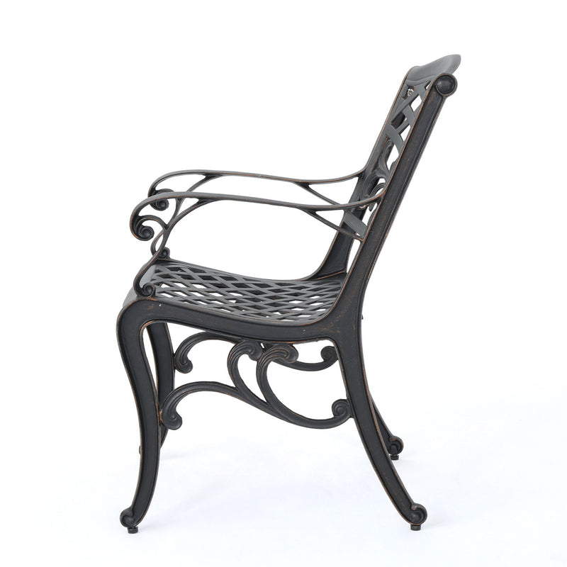 Luminea - Outdoor Aluminum Dining Chair With Scroll Design, Lattice Pattern And Cabriole Legs - Copper