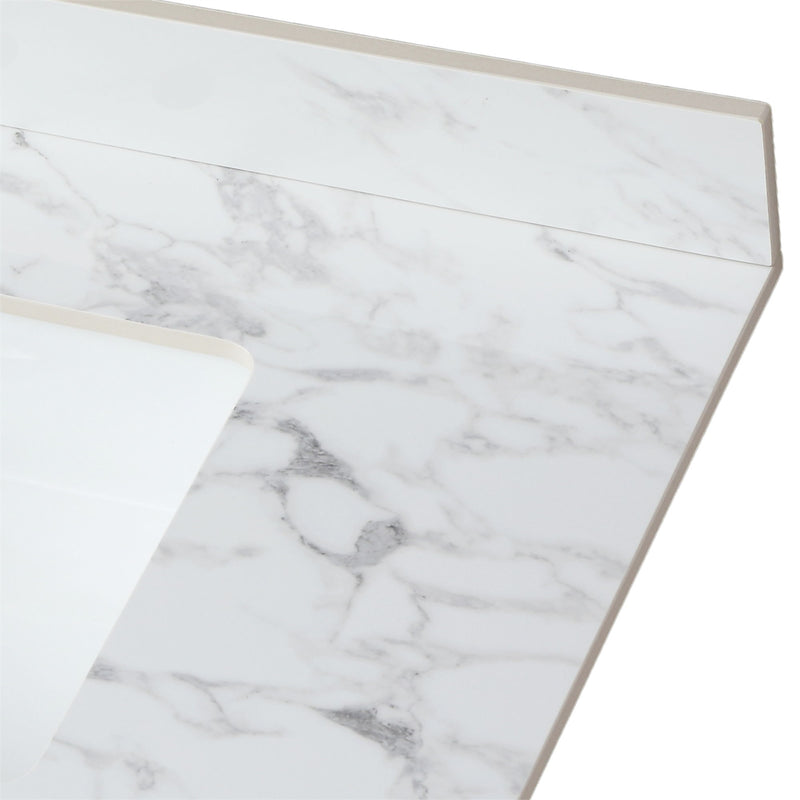 Elegant Bathroom Vanity Top With Rectangular Ceramic Sink And Backsplash
