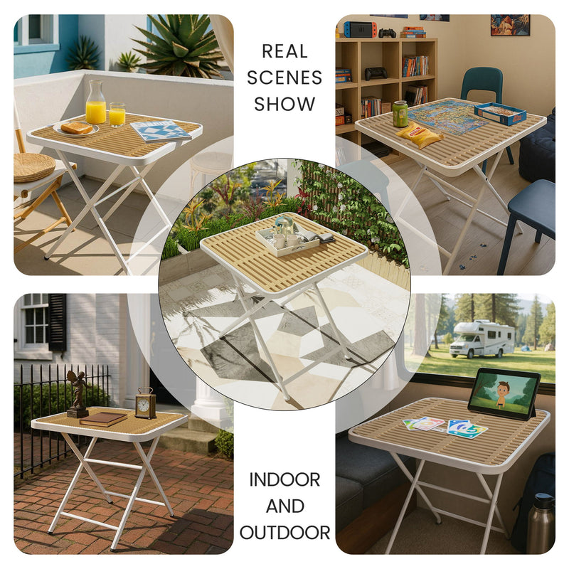 Modern Folding Square Table, Water Proof And Wear Resistant - Apricot / White