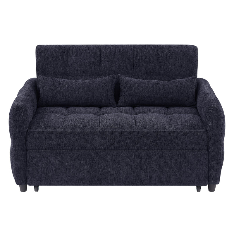 Loveseat Sofa Pull-Out Bed With Adjustable Backrest, 3 USB Ports And 2 Lumbar Pillows For Living Room