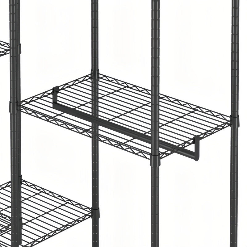 Heavy Duty Garment Rack With 8 Adjustable Wire Shelves And 5 Clothes Rails, Freestanding Closet Organizer Metal - Black