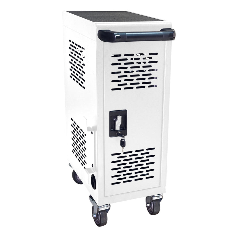 16 Bay Mobile School Charging Cart Station For Chromebook, Tablet And Laptop Computer With Power Strip Included - White