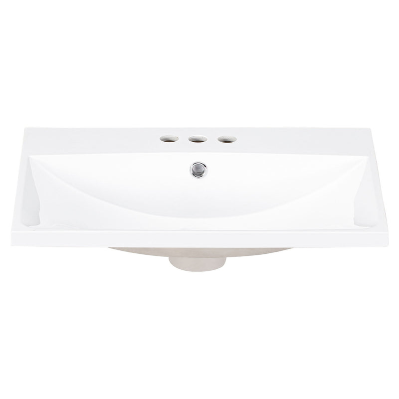 Bathroom Vanity Top, Rectangular Undermount Sink With 3 Faucet Holes, 4" Centerset Compatible - White
