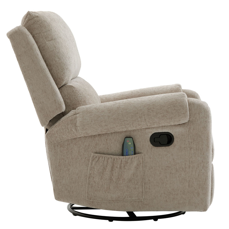 Manual Recliner Massage Chair With Swivel Rocker, 8 Massage Modes, Side Storage Pocket