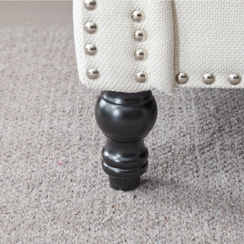 Rolled Arm Sofa With Nailhead Trim, 1 Seater Upholstered Couch With Wooden Legs