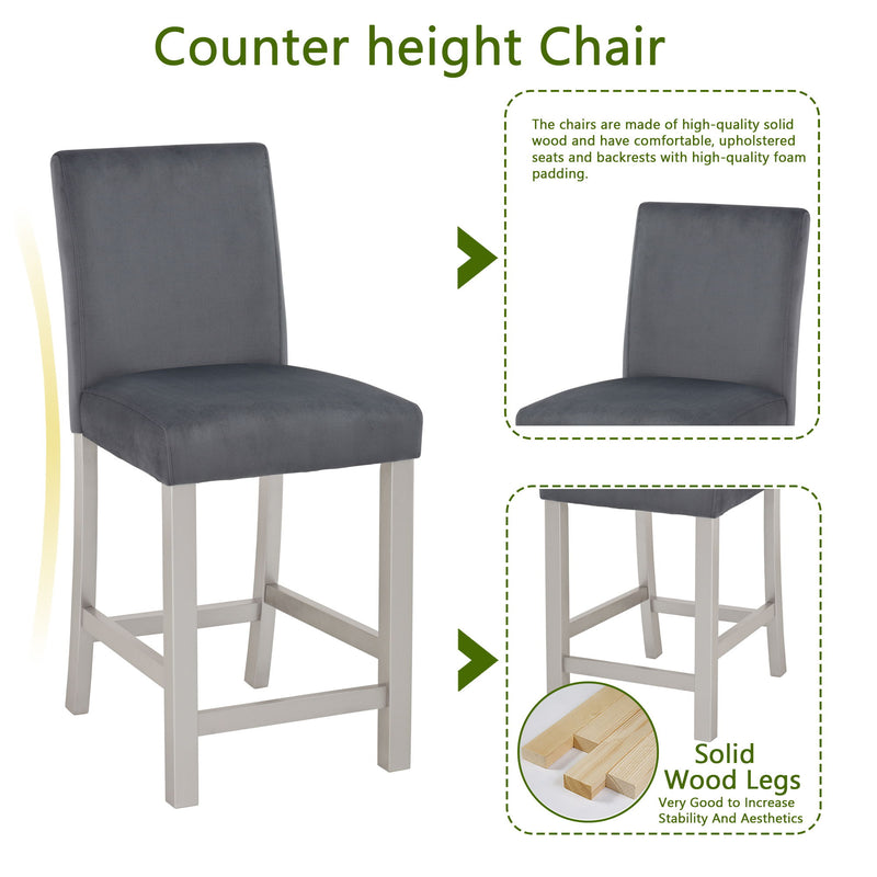 5 Pieces Counter Height Table Set, Kitchen Table With Square Table And 4 Upholstered Chairs