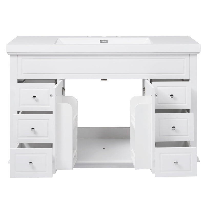 Bathroom Vanity With Sink, 6 Soft Close Drawers & Double Doors - White