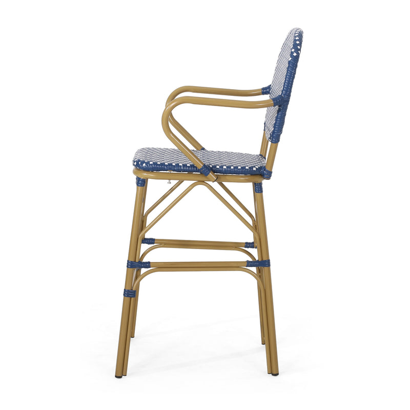 Outdoor Wicker And Aluminum French Barstools (Set of 2)