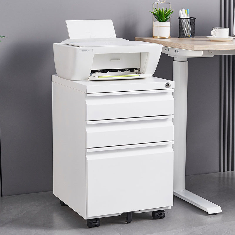 Contemporary 3 Drawer Mobile Filing Cabinet With Lock, Metal Office Storage For Legal / Letter Size
