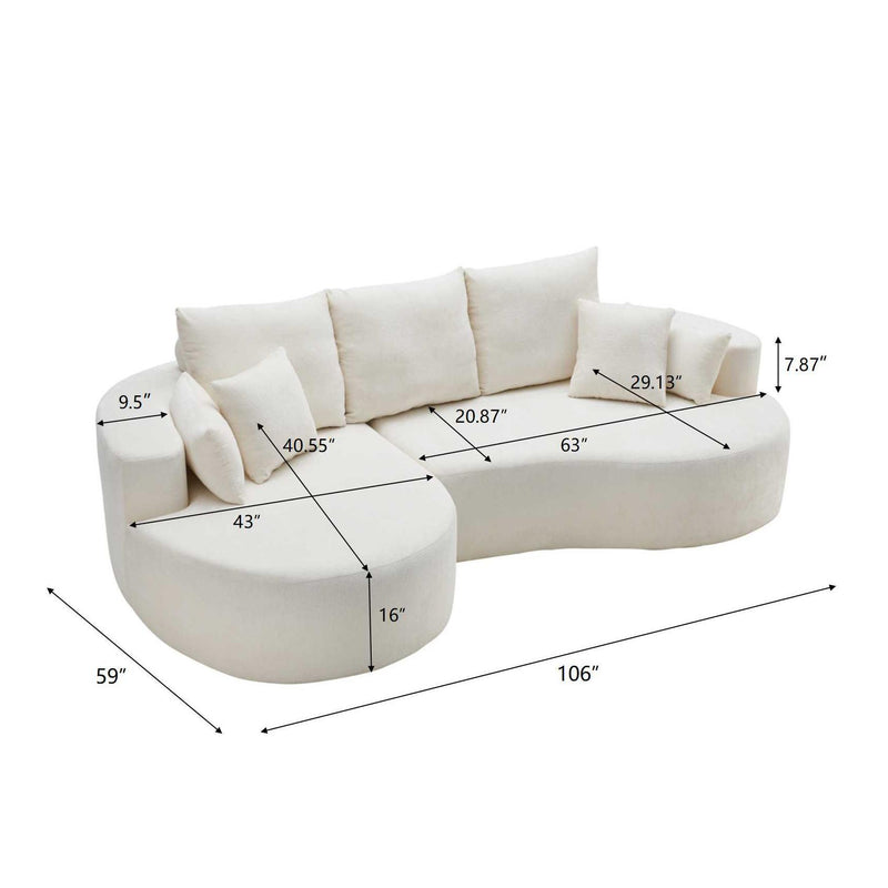 2 Piece Fabric Cloud Curved Sectional Sofa With Chaise For Living Room