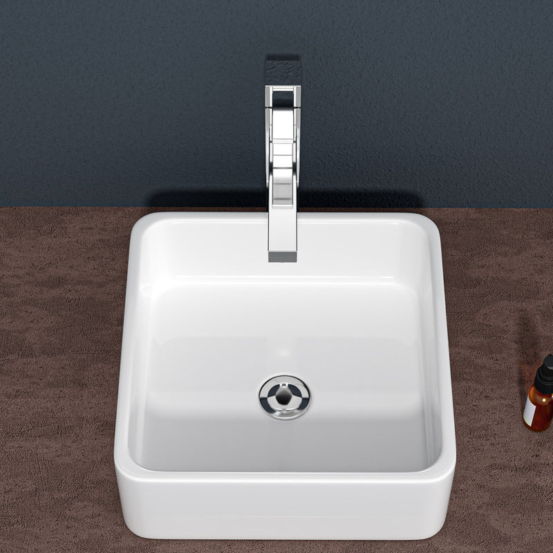 Elegant European Style Ceramic Square Vessel Bathroom Sink - White