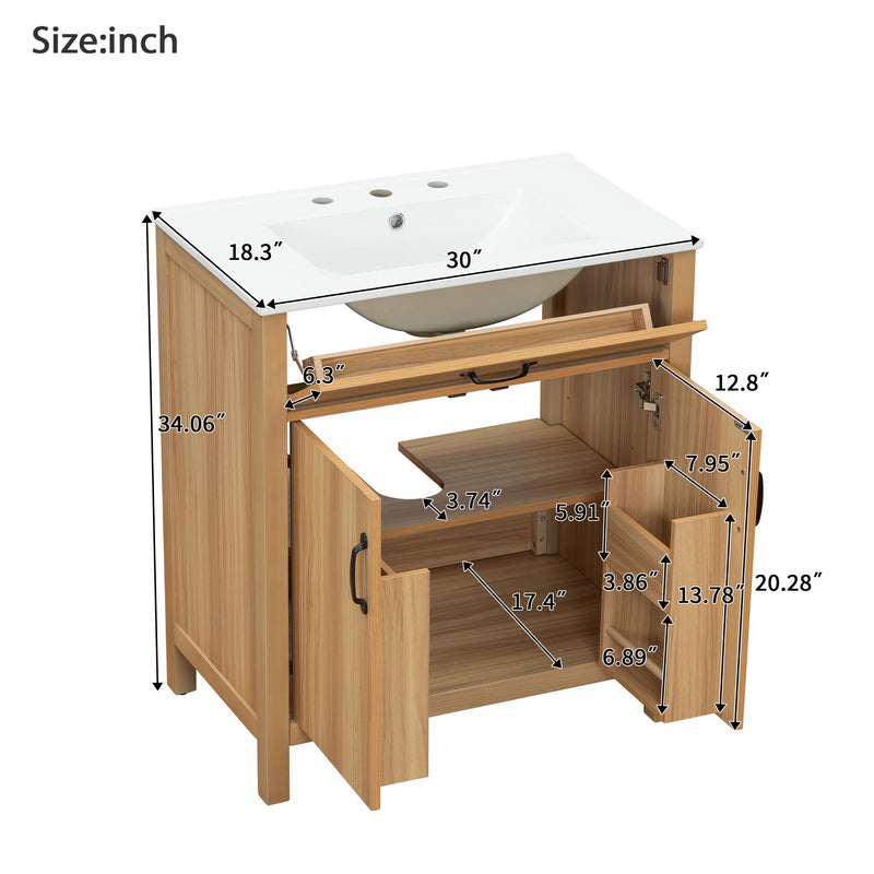 Bathroom Vanity With Flip Drawer, 2 Soft Close Doors, Adjustable Shelf And Ceramic Sink