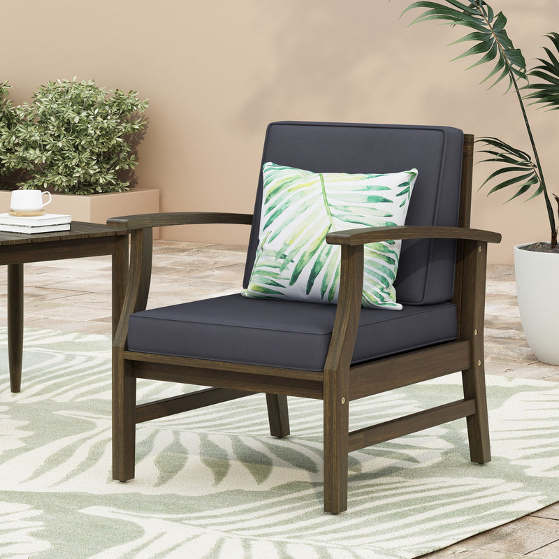 Enchanting Outdoor Club Chair With Slat Panel Design And Water Resistant Cushion - Dark Gray