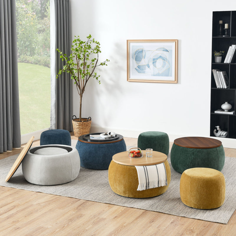 Round Storage Ottoman, 2 In 1 Function, End Table And Ottoman